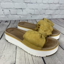 UGG Australia Joan Suede Big Bow Platform Slide Slip On Sandals Mustard Yellow