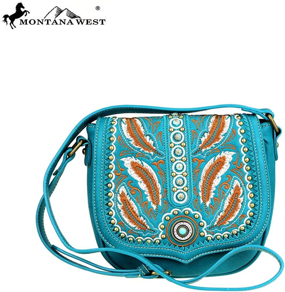 Western Purse Embroidered Feather PU Leather Handbag Brown  display picture 2