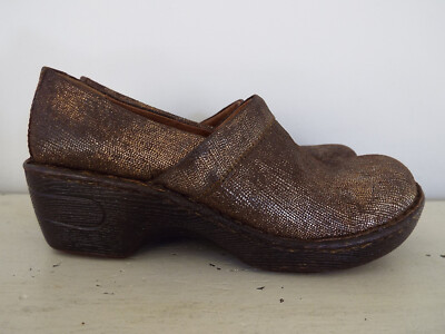 Born Womens Classic Clogs Metallic Brown Copper Leather Slip On Size 7.5
