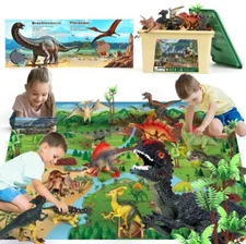 Large Dinosaur Play Mat 12pcs Dino Action Figure Toys w/ Learning Book Play Set