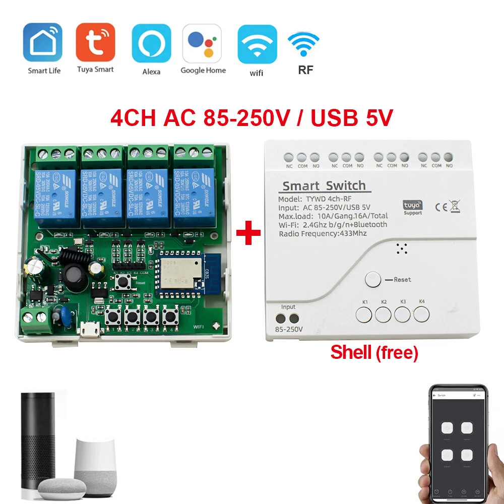 Cellphone Voice Control Tuya Smartlife WiFi Smart Switch Module 10A 16A  250V Ce RoHS Google Home Alexa - China Smartlife Switch, Smart Module