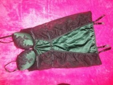 ANN SUMMER UNDERWIREDGREEN/BLACK CAMI SUSPENDER "FOREST LACE" SIZE SMALL B-C NWT