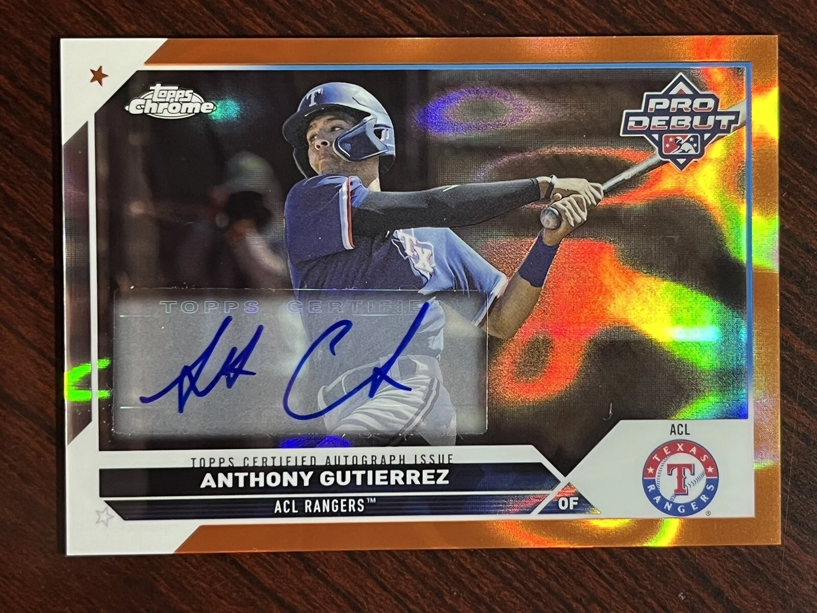 2023 Topps Pro Debut Anthony Gutierrez Chrome Orange Lava Refractor Auto #/25