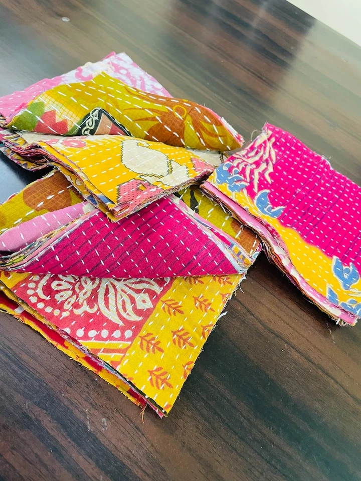 Vintage kantha Scraps bundles Kantha Grab Bag Kantha Pre Cuts Charm pack 5x5" - Image 2 of 4