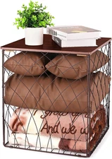 Small Coffee Table Storage, Square End Tables Blanket Basket with Lid for Living