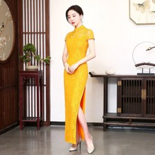 Chinesisch Damen Cheongsam Slim Spitze Ballkleid Qipao Kostüm Tanz Elegant Retro