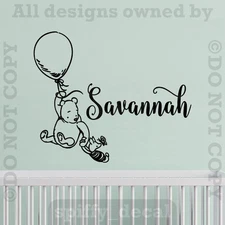 Personalized Name Classic Pooh Balloon Quote Vinyl Wall Decal Decor Sticker 