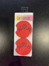 Car Coasters Red Paw print Heartbeat  Pet - Set of 2 Neoprene Absorbent Handmade