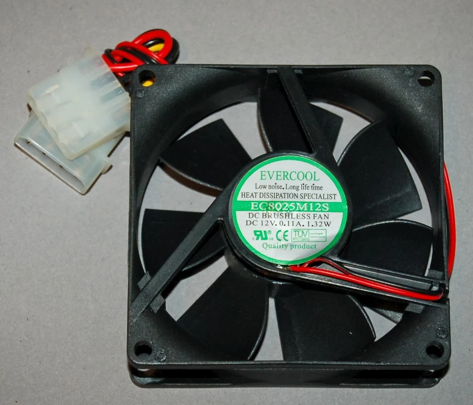 PC FAN Brushless EVERCOOL DC12V 0,11A EC8025M12S 70mm x 70mm NEW! - Image 2 of 4