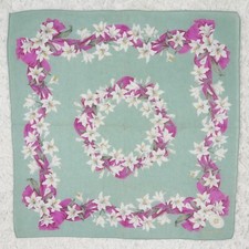 M580 CHRISTIAN DIOR Green Flower Cotton Scarf Scarves Pocket Square 19" X 19.5"