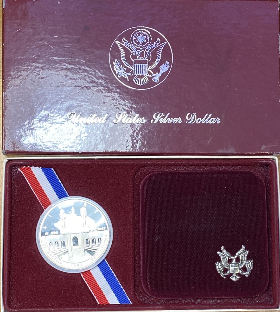 1984-S US Olympic Game Los Angeles Silver Dollar. Original Box KM