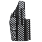 Black carbon fiber IWB holster with textured grip and two snap-closure belt loops on a white background.