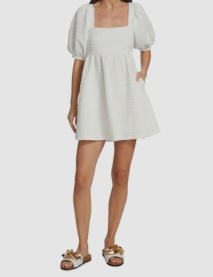 $109 Free People Women's White Square Neckline Tie Back Violet Minidress  Size S | eBay