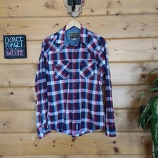 Wrangler Retro Western Plaid Pearl Snap Button Down Shirt Top Red Blue Sz Medium