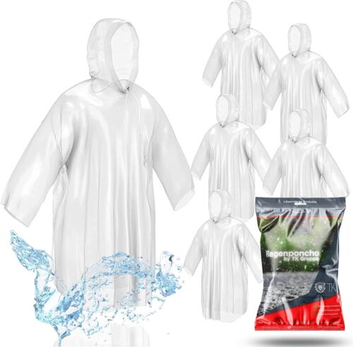 8x Einweg Regenjacke mit Kaputze transparent Einheitsgröße Regenponcho - Bild 1 von 6