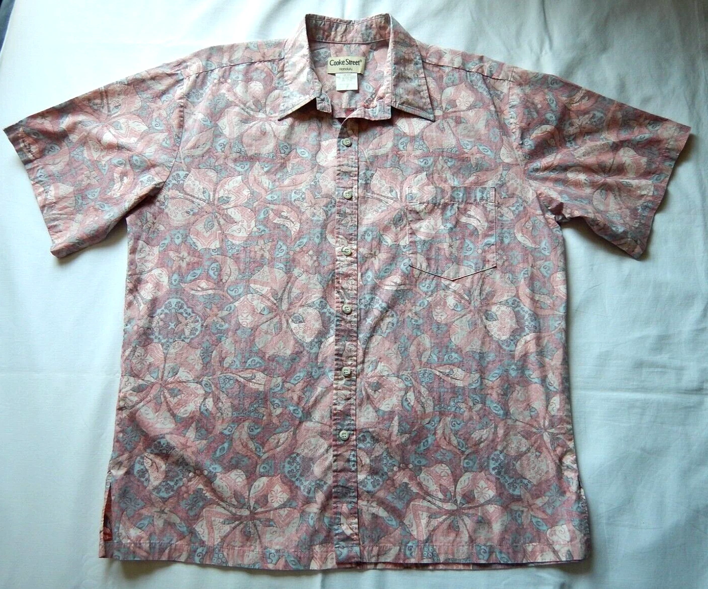 Cooke Street Red Hibiscus Mosaic Reverse Print Shirt size XL