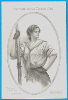 1908 The LADY Of The LAKE by Harison Fisher antique ART PRINT drawing artist