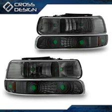 Corner Headlights & Signal Bumper Lamps Smoked Fit For 1999-2002 Chevy Silverado