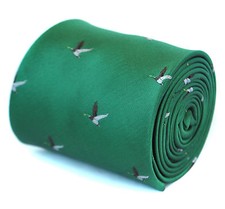 Frederick Thomas Designer Mens Tie - Emerald Green - Embroidered Duck Bird