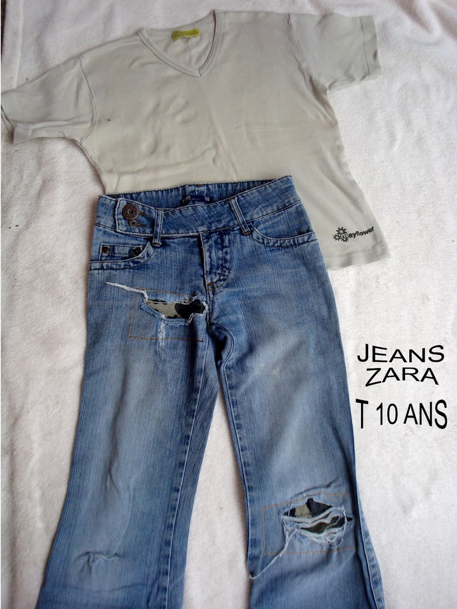 JEANS BLEU DESTROY CUSTOMISE T 10 ANS MIXTE FILLE OU GARCON T 32
