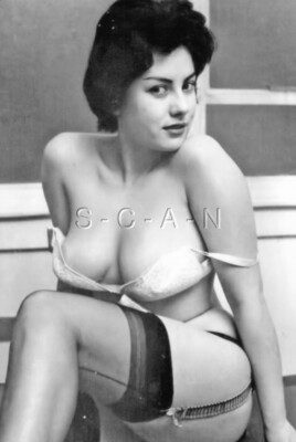 B/W Real Photo- Semi Nude- Super Endowed June Palmer- Stockings- Bra