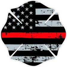 Thin Red Line Distressed Flag Maltese Cross Reflective Vinyl Decal Fire EMS EMT