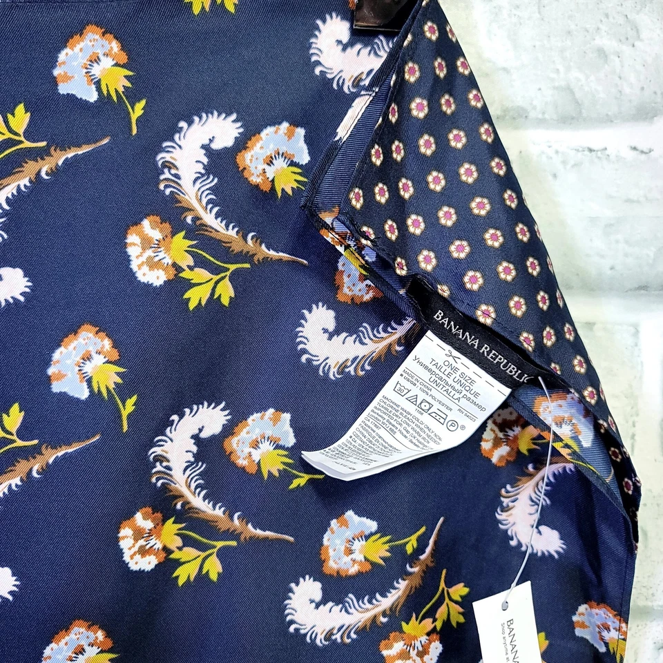 Banana Republic Enid Floral Navy Blue  Polyester 35"X35" Square Scarf Head Wrap - Image 4 of 4