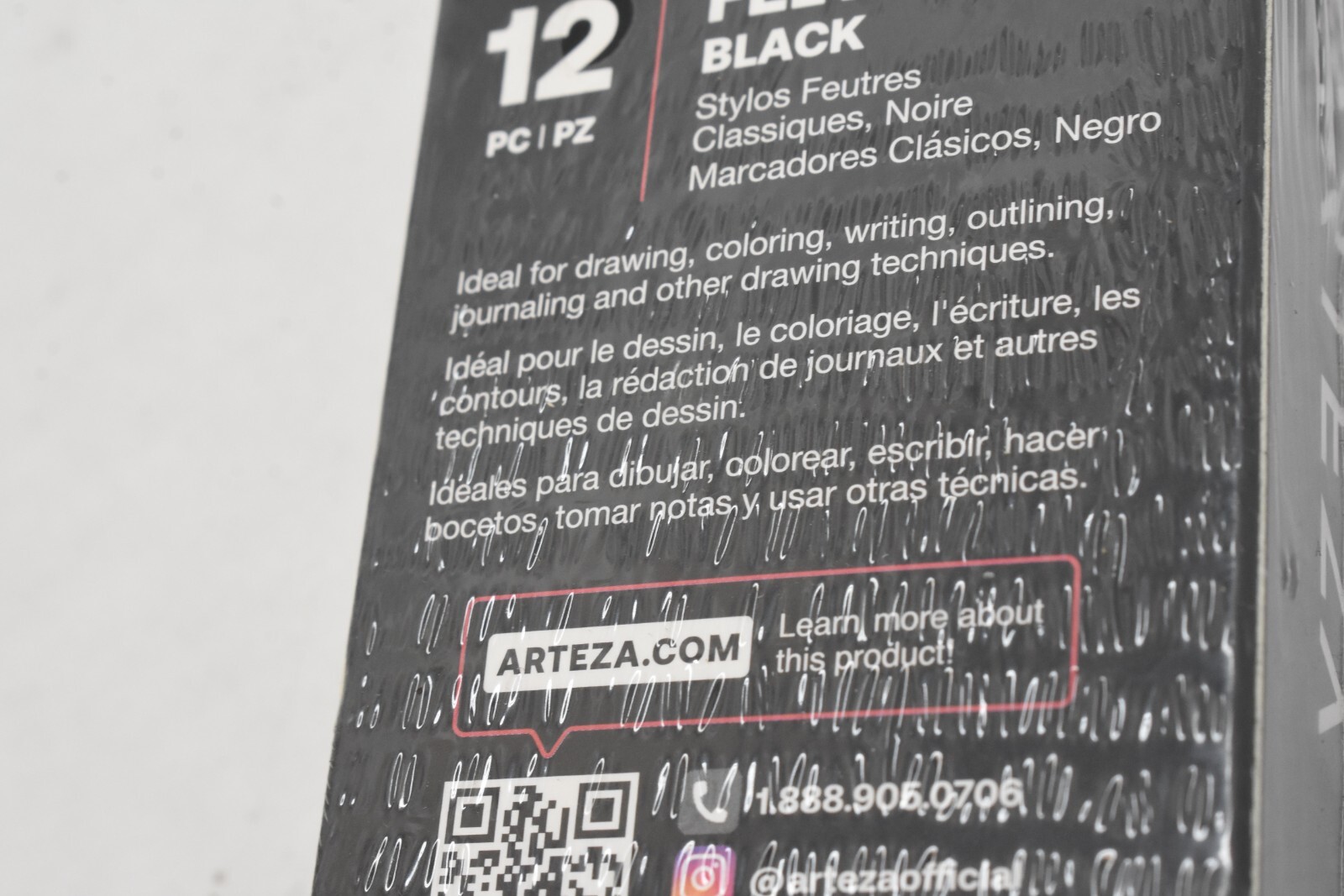 Arteza Black Felt Tip Pens Classic Felt Pens Premium Water Based Ink Lot of 12