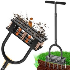 Manual Lawn Aerator Heavy Duty 15 Spikes Steel Footplate Garden Tool Gloss Black