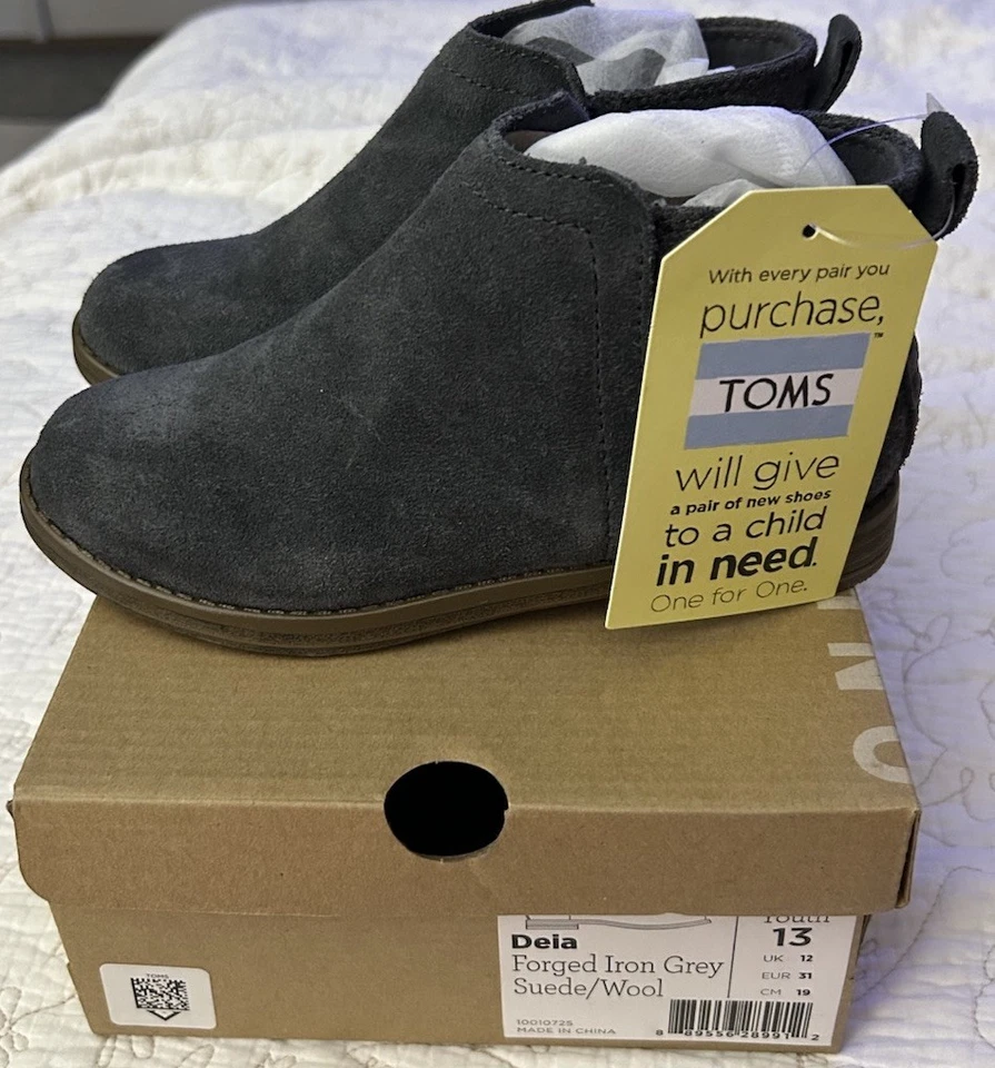 TOMS Niñas Jóvenes “Deia” Hierro Forjado Gamuza/Lana Bota Sin Cordones Talla 13 Juvenil ¡NUEVA EN CAJA!! Foto 4 de 4