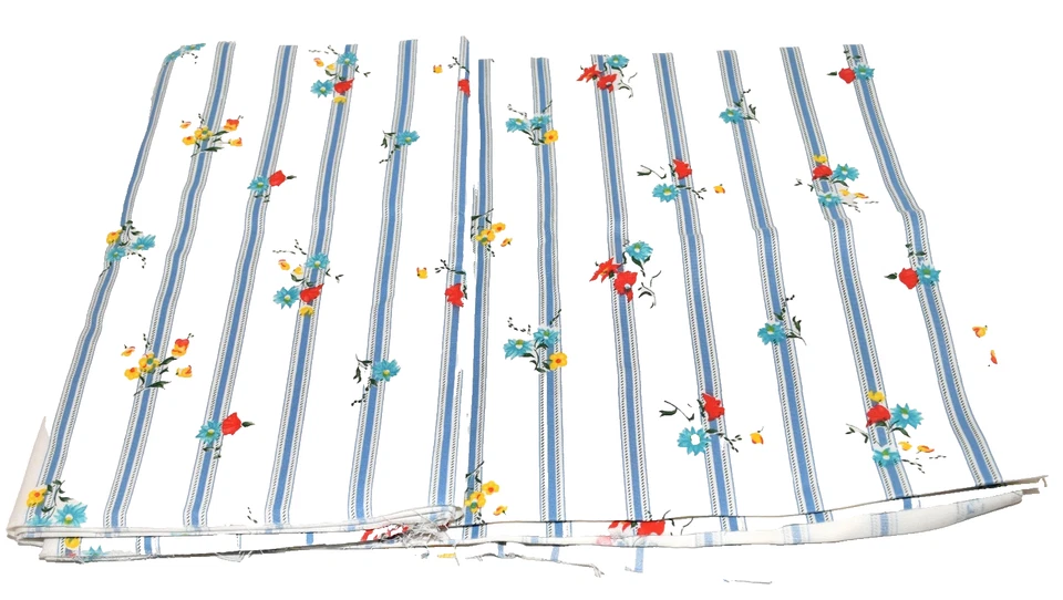 Vintage White Blue Stripes with Floral Poly/Rayon Upholstery Fabric 60" x 5 Yds - Image 4 of 4