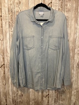 Jaclyn Smith Women s Light Blue Chambray Button Up Long Sleeve Shirt Sz. XXL NWT