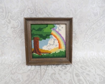 Vintage Rainbowl Needlepoint Framed Wall Art
