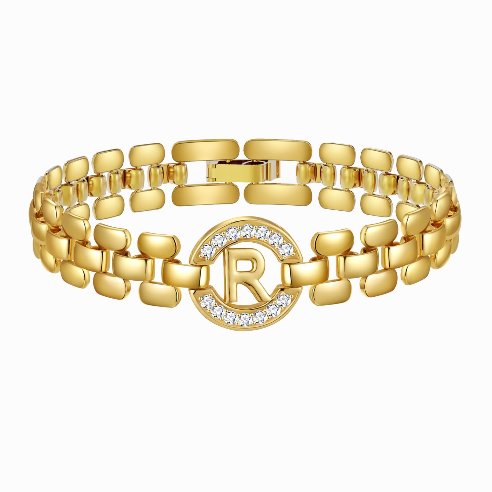 Initial Bracelet,14K Gold Plated Letter Bracelets for Women, Thick Bangle Wrist