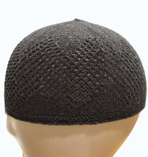 Dark Brown Kufi Hat Tight Crocheted Cotton Muslim prayer ONE SIZE 2 PACK 