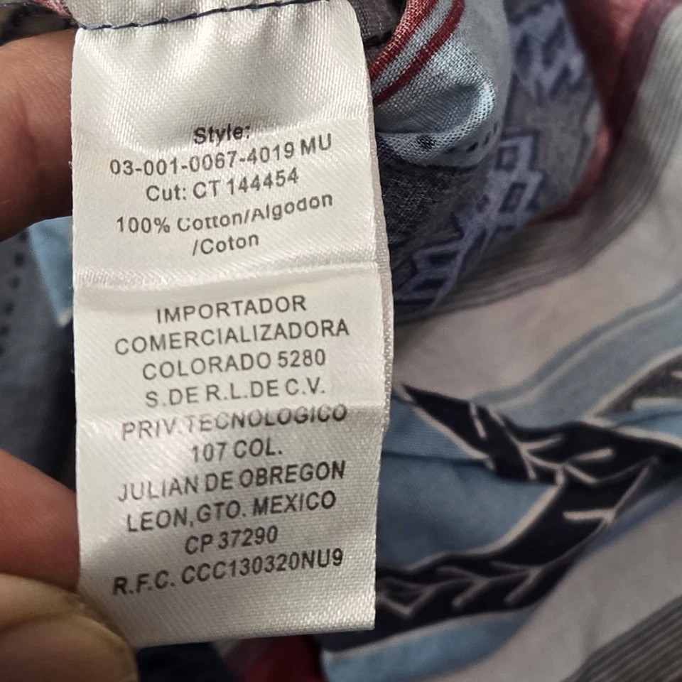Camisa De Colección Roper Hombres Abotonada L Azul Azteca Rayas Perla Occidental A Presión Años 90 Foto 3 de 4