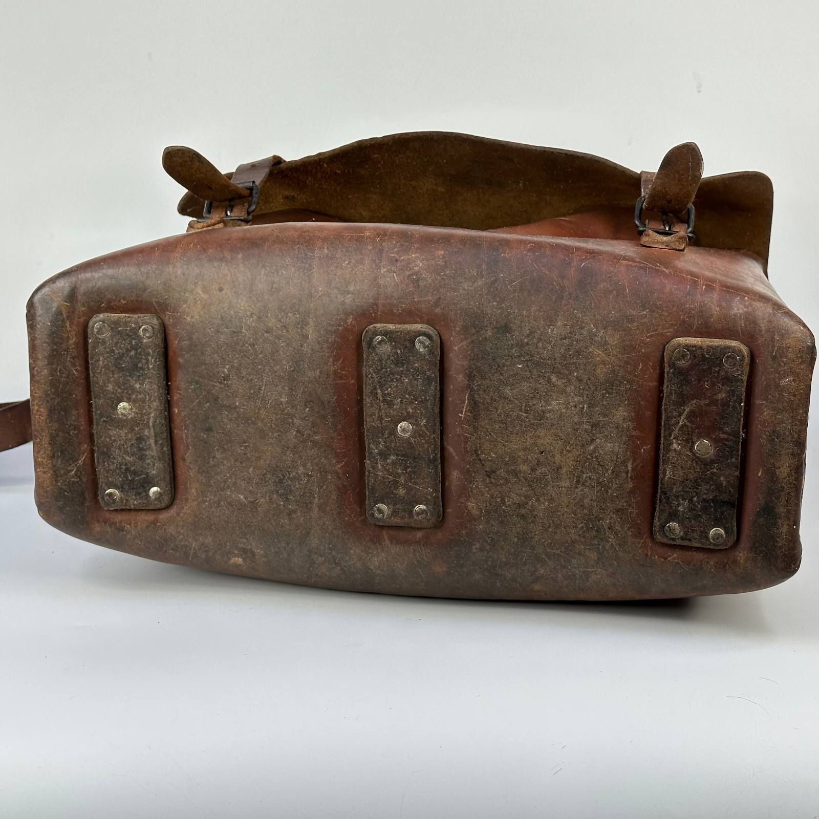 Antique French Large Rectangular Thick Leather In… - image 7
