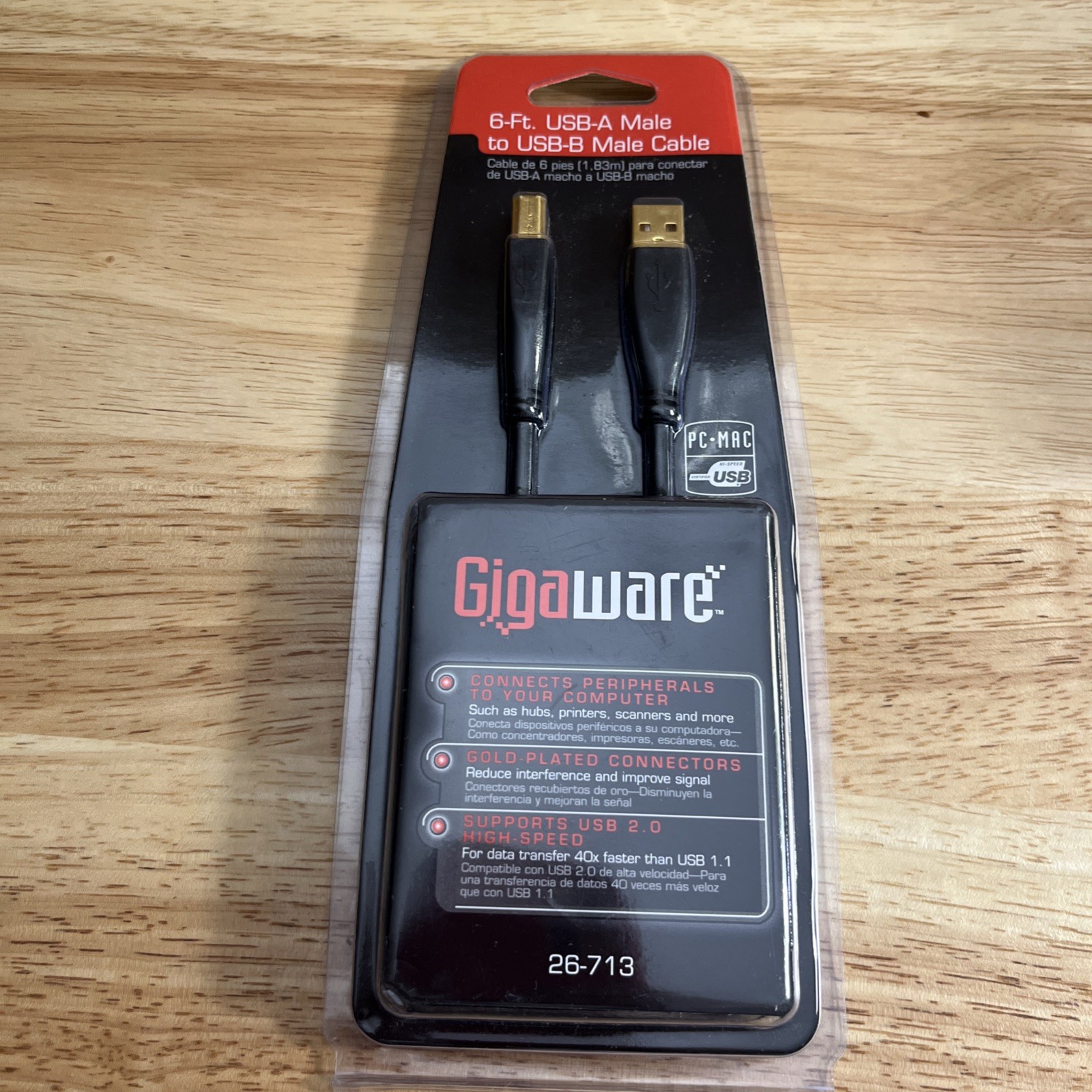 Gigaware 26-713 6-Ft USB A Male To USB-B Male Cable *New & F