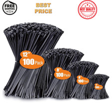Zip Cable Ties Assorted Sizes 4  6  8  12   Heavy duty Nylon Black UV Resistant