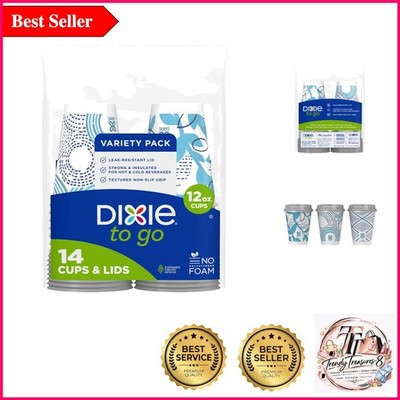 Insulated Disposable Paper Cups with Leak-Proof Lids   12 oz, 14 Pack
