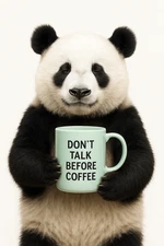 Panda With Coffee Cup Dont Talk Before Coffee Poster Print Framed Canvas Art