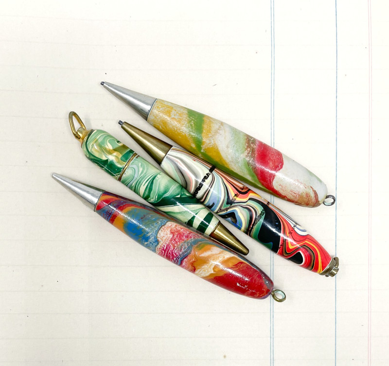 Set of Four Short Vintage Swirl Mechanical Pencils, Golf Bridge Miniature