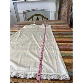 Vintage Deena Lingerie Full Slip Dress Sz 38 Ivory Yellow Floral Lace Trim USA