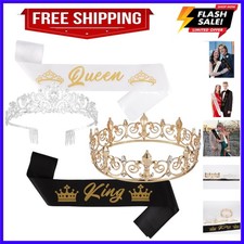 King Queen Sash Tiara Crown Decoration for Women Men and Teens Perfect De...