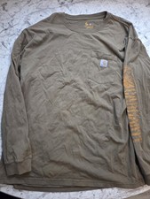 Carhartt Shirt Mens 2XL Green Original Fit Long Sleeve Workwear Logo Distressed