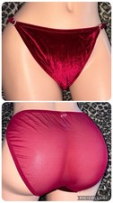 Maidenform Velvet Sheer Back Y2K Panty String L Bikini Nylon Red Underwear