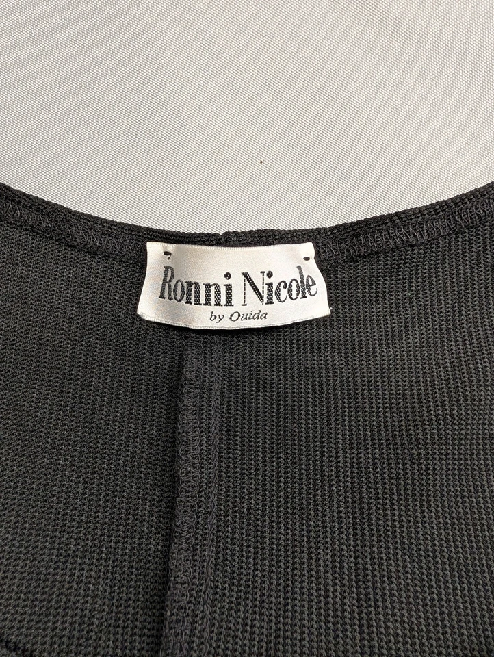 Vestido Ronni Nicole para mujer mediano negro con dobladillo con cuentas sin mangas malla sin mangas vintage Foto 4 de 4