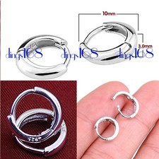 925 Sterling Silver Tarnish-Resist 10mm Small 3mm Wide Huggie Hoop Earrings J774