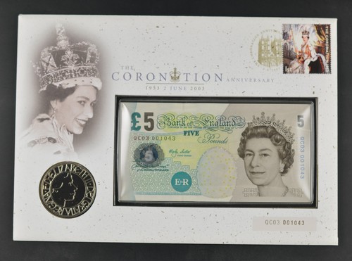 C171 2003 QUEEN INCORONATION 50° ANNIVERSARIO BANCONOTA CORONA SET QC50 coin cover - Foto 7 di 8