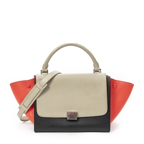 Celine Black/Red/Off-White Small Tricolor Trapeze Shoulder Bag Calfskin Leather